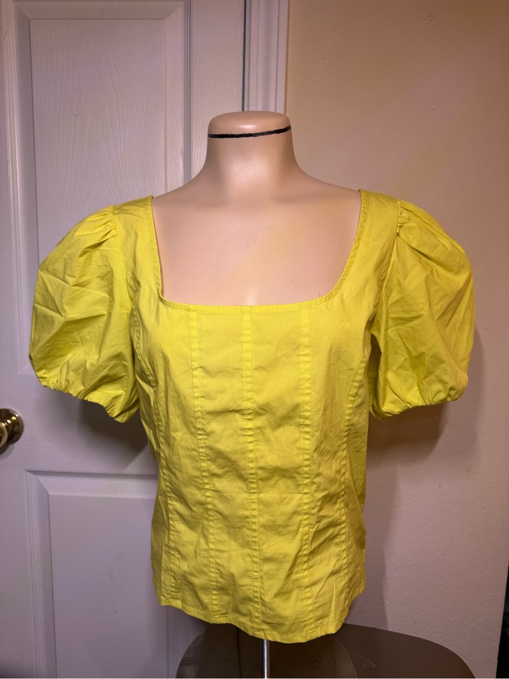 J. Crew Sunny Yellow Square-Neck Puff Sleeve Top